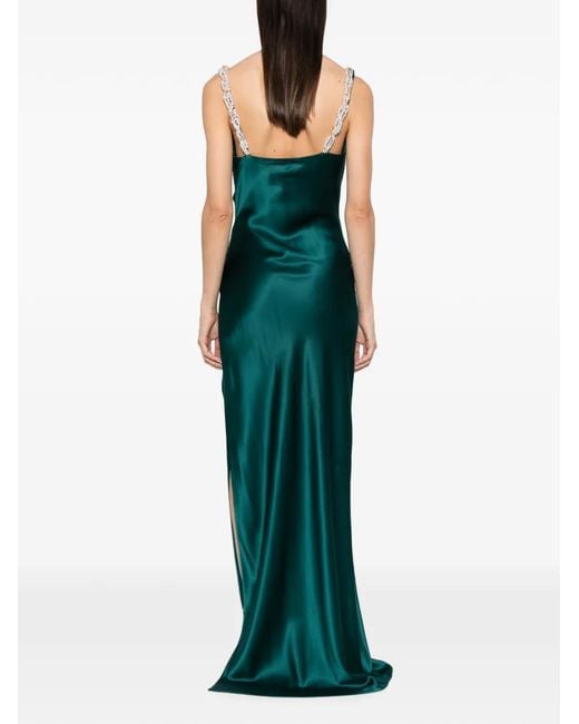Balmain Green Embroidered-Strap Cowl-Neck Maxi Dress