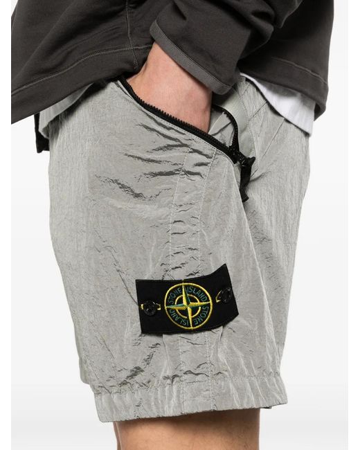 Stone Island Gray Zip-Pocket Shorts for men