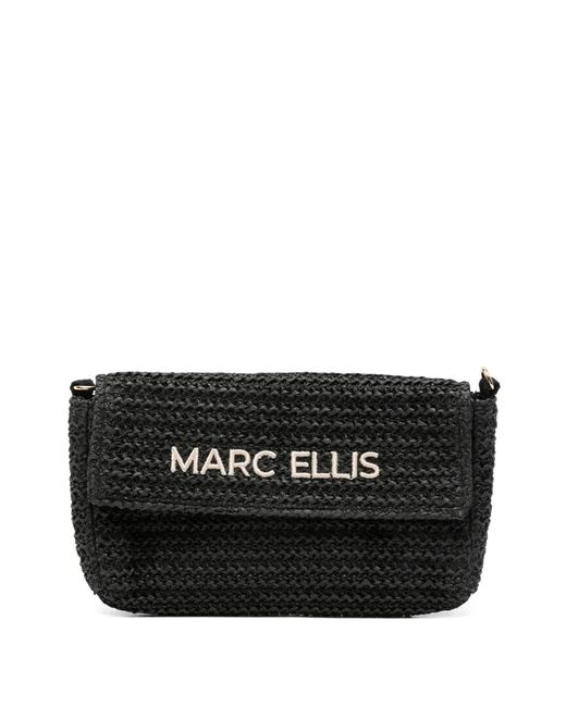 Marc Ellis Black Logo-Embroidered Woven Cross Body Bag
