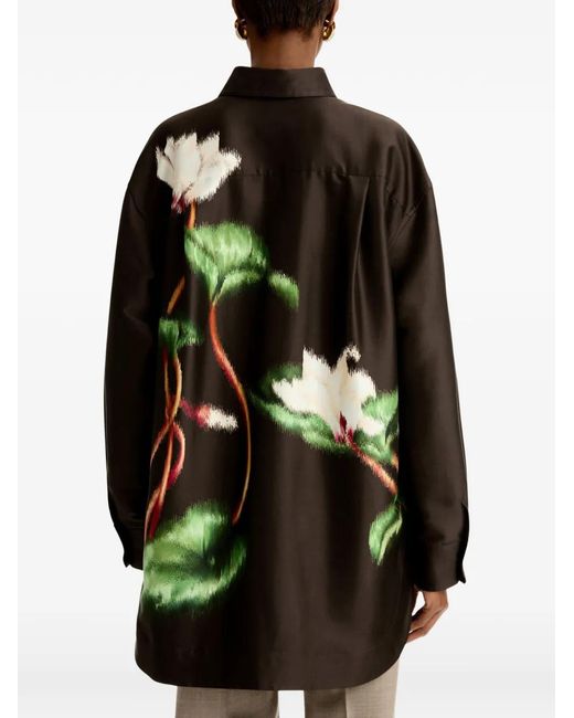 Oscar de la Renta Black Floral Blouse