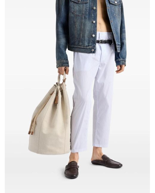 メンズ Prada ストライプ ポプリンパンツ White