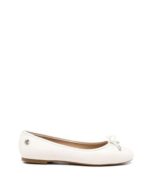Ralph Lauren White Jayna Bow-Detail Ballet Flats