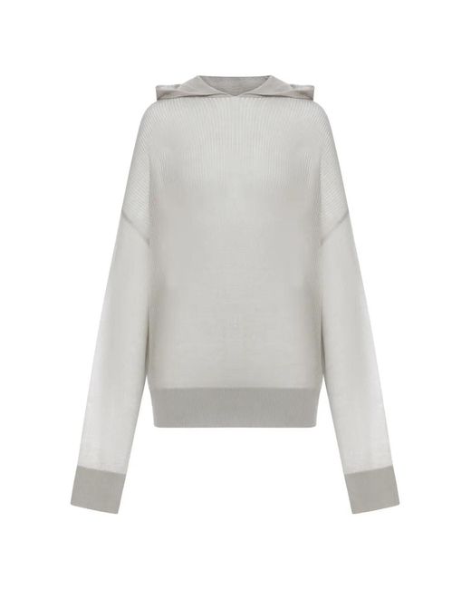 Rick Owens White Cashmere Hoodie With Ribbed Cuffs And Hem