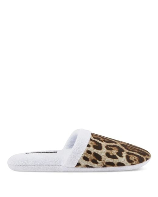 Dolce & Gabbana White Leopard-Print Terry Slippers