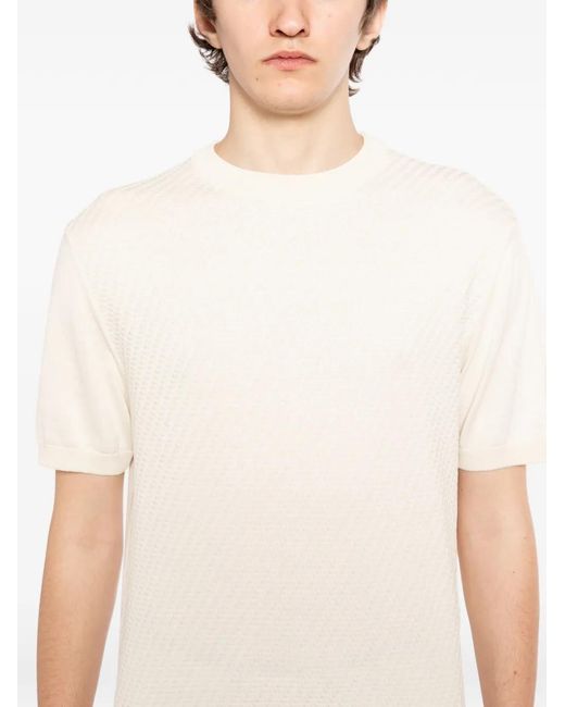 Canali White Microstructured Cotton T-Shirt for men