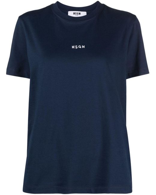 T-shirt en coton à logo imprimé MSGM en coloris Blue