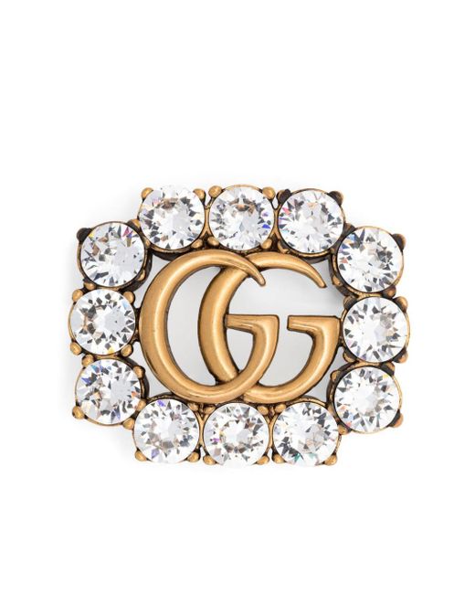 Gucci White Double G Crystal-embellished Brooch