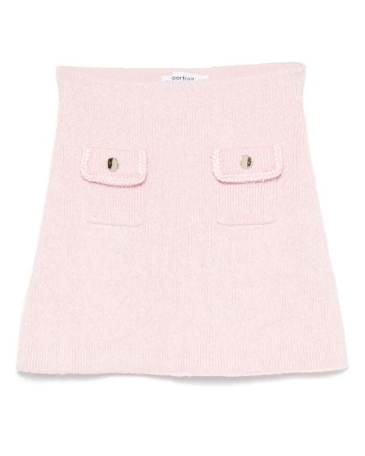 Self-Portrait Pink Mélange-Effect Cotton-Blend Mini Skirt
