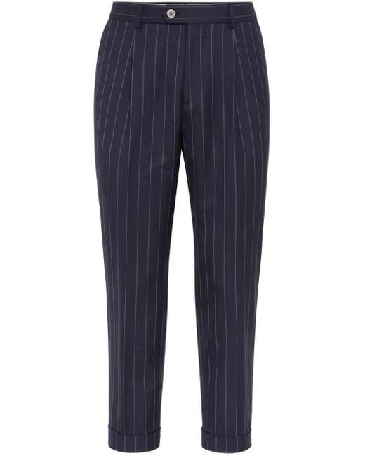 Brunello Cucinelli Blue Tapered-Leg Wool Trousers for men