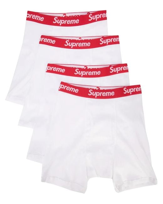 Supreme White X Hanes Tagless Boxer Briefs (Pack Of 4) for men