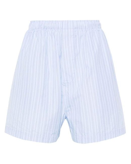 Balenciaga Blue Logo-embroidered Striped Shorts for men