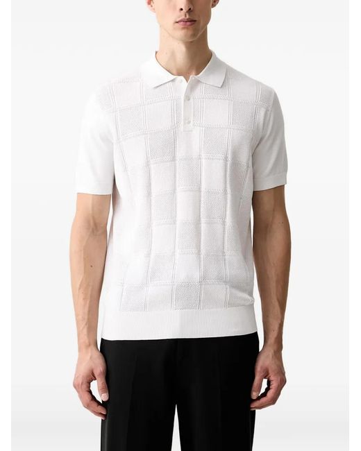 Karl Lagerfeld White Check-Patterned Pointelle-Knit Polo Shirt for men