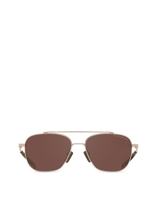 Dita Eyewear Brown Double-Bridge Pilot Sunglasses