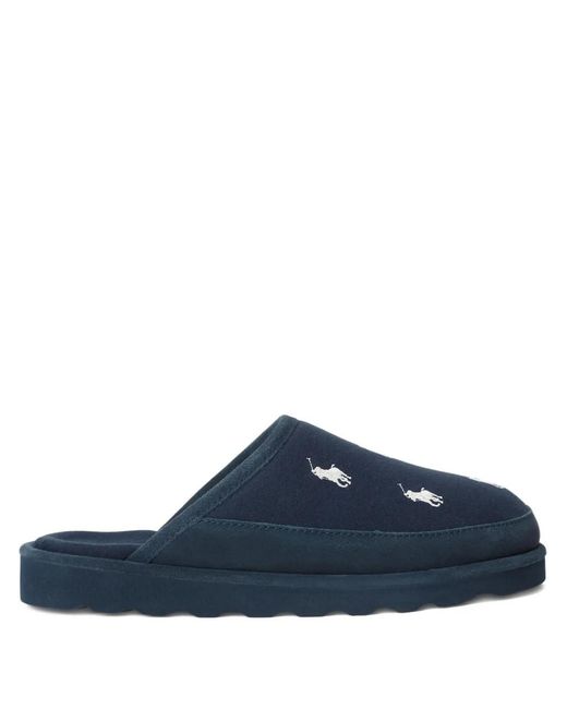 Polo Ralph Lauren Blue Embroidered Cotton Slippers for men