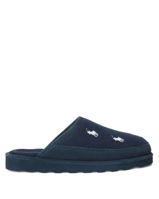 Polo Ralph Lauren Blue Embroidered Cotton Slippers for men