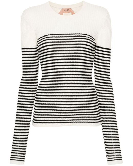 N°21 White Striped Ribbed-knit Jumper