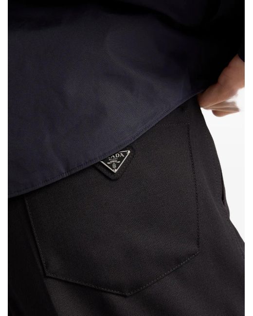 Prada Black Triangle-Logo Wool Trousers for men