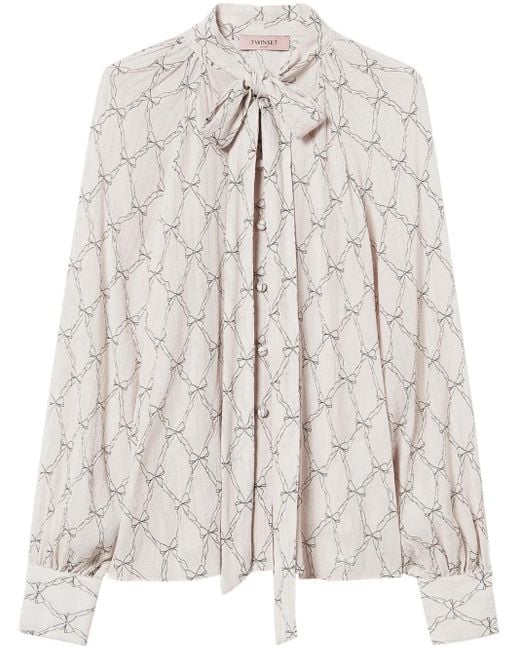 Twinset Natural Bluse mit grafischem Print