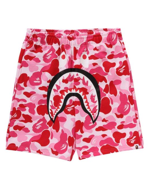 A Bathing Ape Red Abc Camo Shark Track Shorts for men