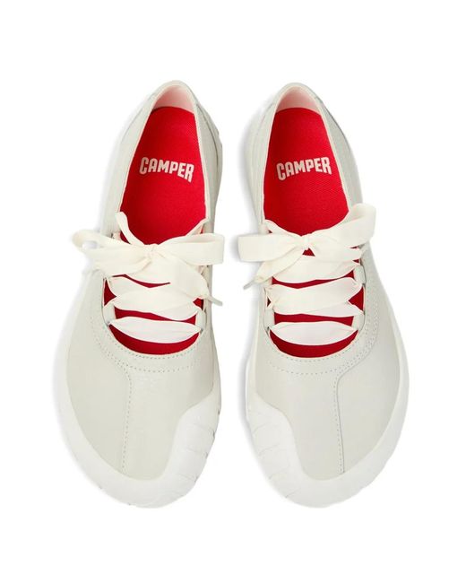Camper White Ribbon Leather Ballet Flats