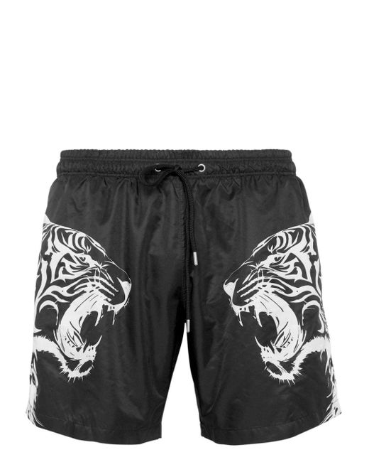 Philipp Plein Black Tiger-print Swim Shorts for men