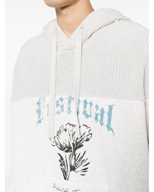 FIVE CM White Graphic-print Knitted-panel Hoodie for men