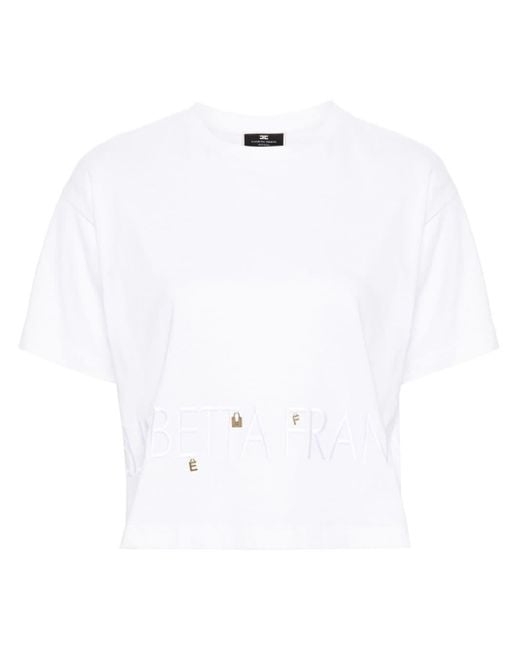 Elisabetta Franchi White Logo-embroidered Cotton T-shirt