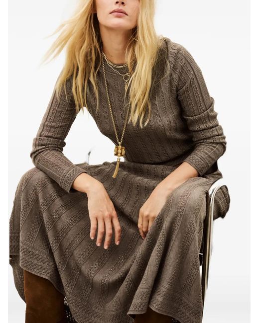 Ba&sh Brown Doha Pointelle-Knit A-Line Maxi Skirt