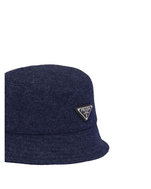 Prada Blue Logo Plaque Wool Bucket Hat for men