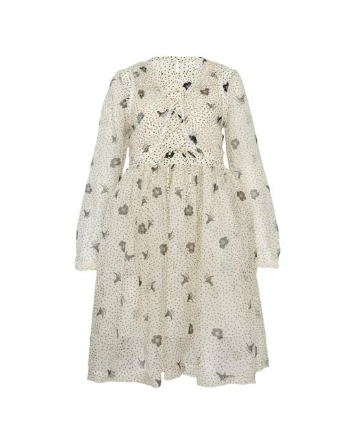 Renli Su White Robe Imprimée À Manches Longues