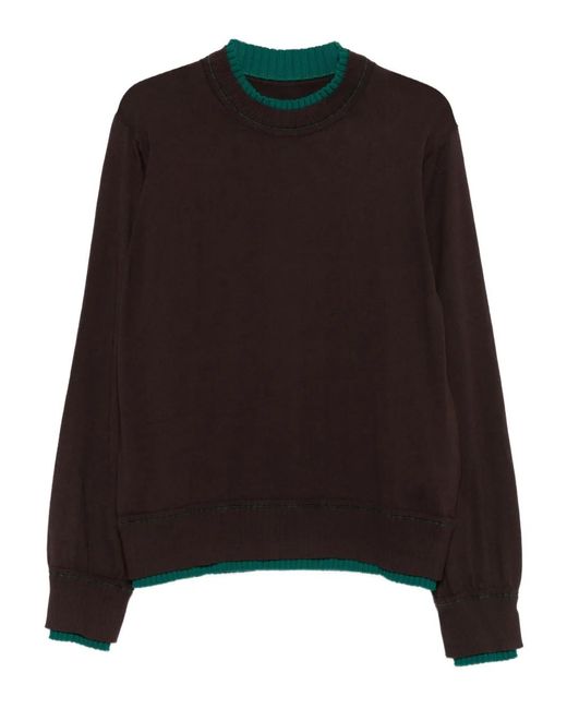 Sacai Black Contrast-Trim Crew-Neck Sweater for men