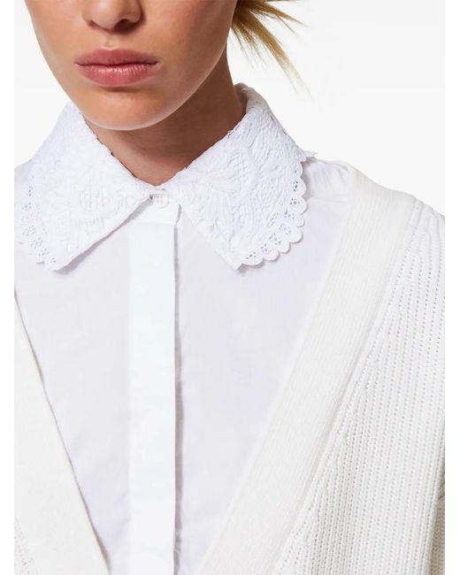 Twinset White Shirt-Detail Sweater