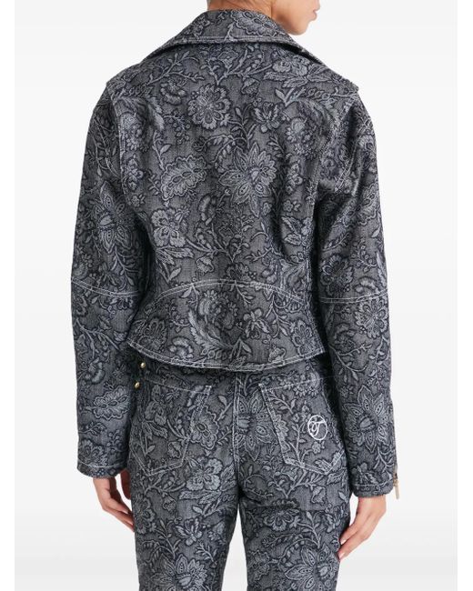Temperley London Gray Floral-Print Belted Biker Jacket