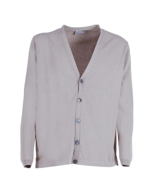 SETTEFILI CASHMERE Gray Side-Slit V-Neck Cardigan for men