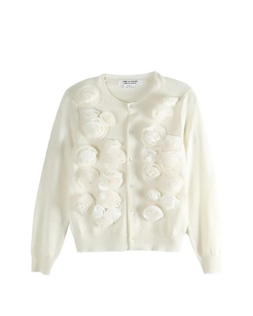 Comme des Garçons White Floral-Appliqué Cardigan