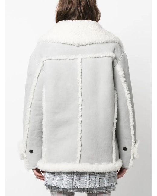 Thom Browne Gray Double-Breasted Shearling Peacoat