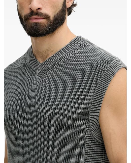 Benetton Gray Ribbed-Knit V-Neck Sweater Vest for men
