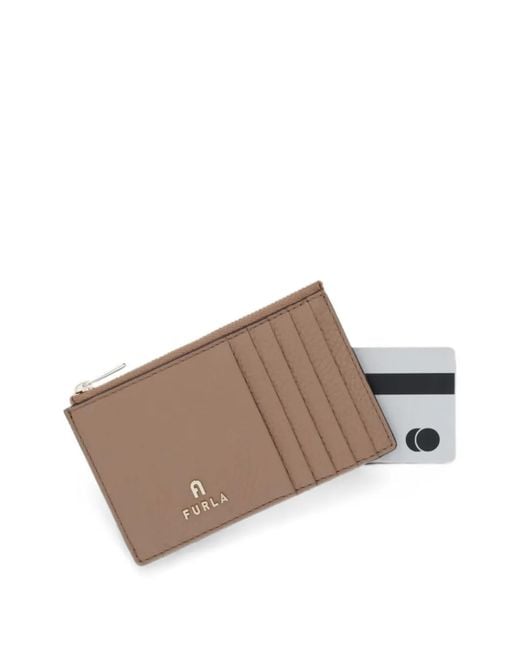 Furla Brown Logo-Plaque Zip-Fastening Card Holder