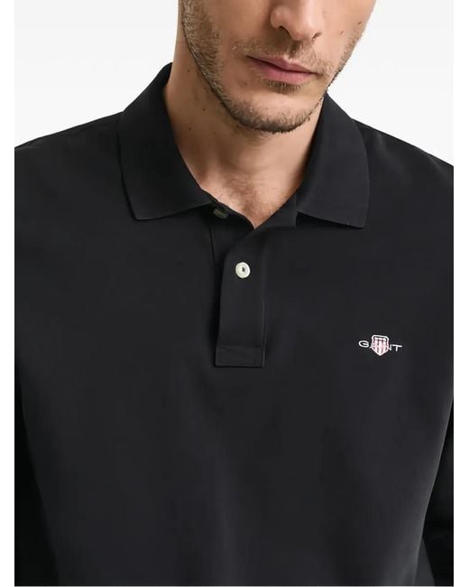 Gant Black Long-Sleeve Pique Rugby Polo Shirt for men