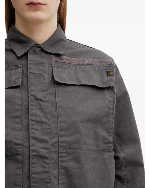 Alpha Industries Gray Logo-Patch Flap-Pocket Jacket for men