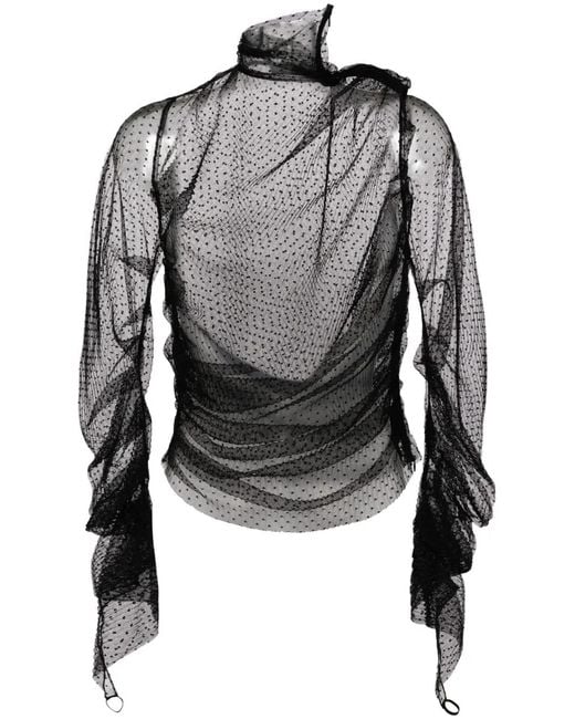 ALAINPAUL Gray Point-D'Esprit Tulle Top