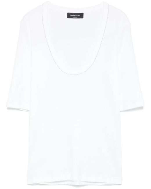 Fabiana Filippi White Deep Scoop Neck Jersey T-Shirt