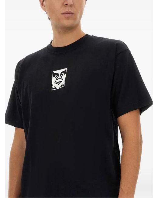 Obey Black Face-Print Cotton T-Shirt for men