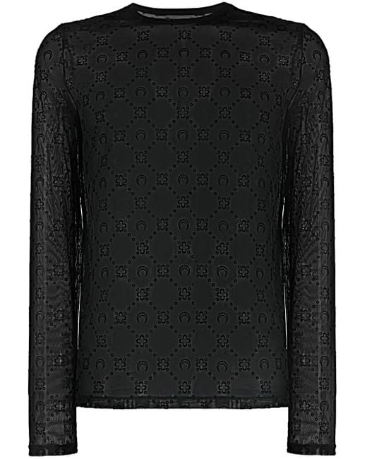 MARINE SERRE Black Moonogram-Pattern Long-Sleeve T-Shirt for men