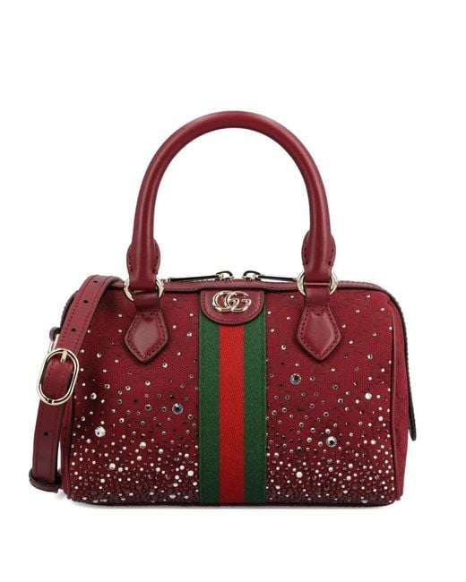 Gucci Red Small Ophidia Stripe Embellished Tote Bag