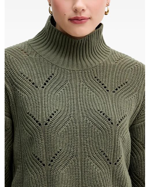 Benetton Green Openwork High-Neck Sweater