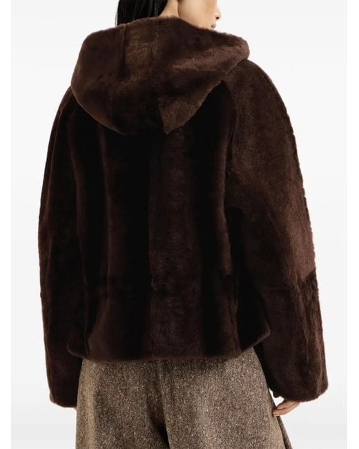 Brunello Cucinelli Brown Shearling Outerwear Jacket With Shiny Zipper Pull