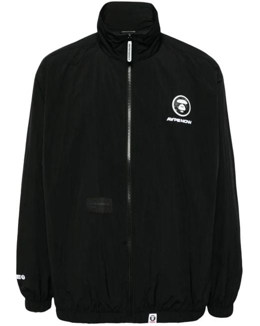Aape By A Bathing Ape Black Logo-Appliqué Zip-Up Jacket for men