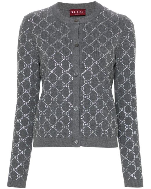 Gucci Gray GG Crystal-embellished Cardigan