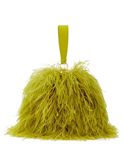 Ferragamo Yellow Mini Double Gancini Feather Clutch Bag